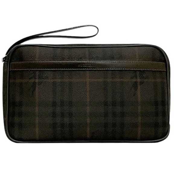 Burberry Second Bag ec-23703 Brown Nova Check PVC Leather Clutch with Strap - Picture 1 of 10